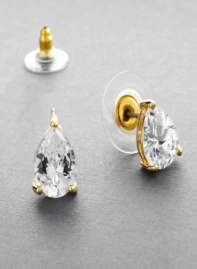 Mariell Gold Cubic Zirconia Stud Earrings, Pear Shape CZ Crystal, 2 Carat Imitation Diamond Stud Earring - Image 5